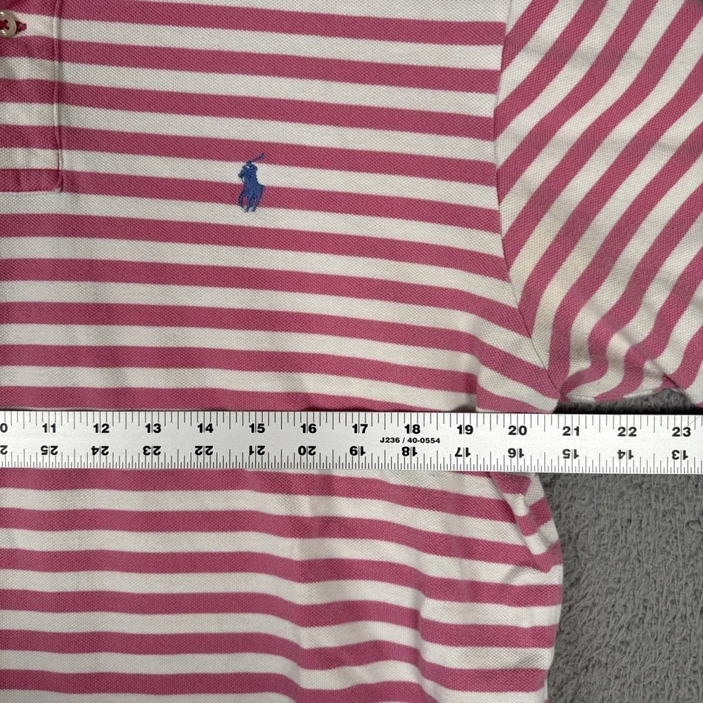 Polo Ralph Lauren Polo Shirt Mens Large Pink White Striped Short Sleeve Pique